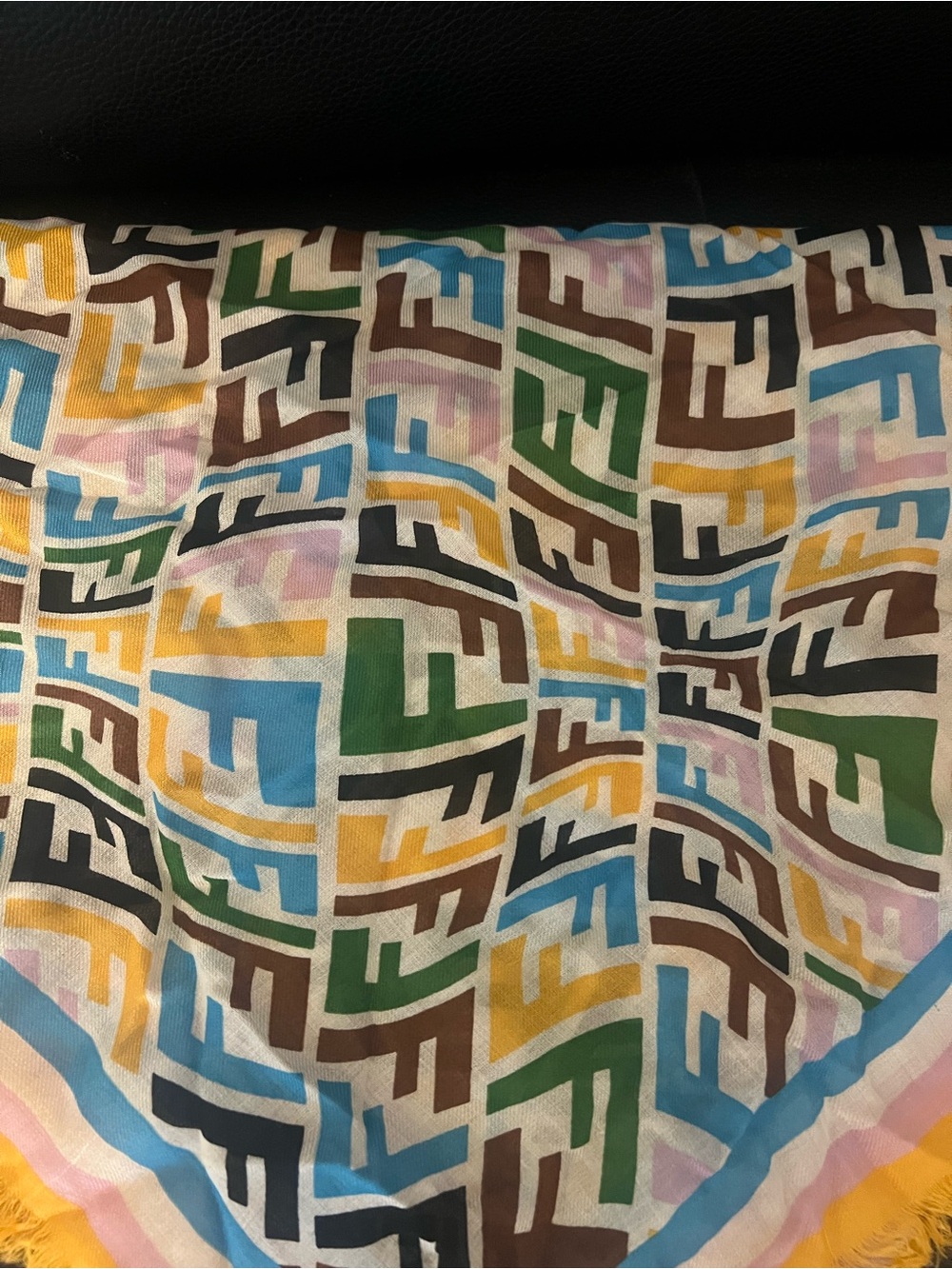 FENDI Women's Multicolor Logo Fringe Square Scarf Silk/Wool Twill 140cm
